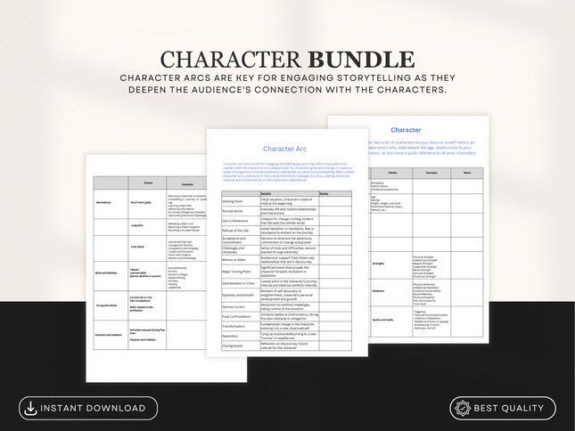Unlimited Character Planner  includes Character Arc and Character Profile