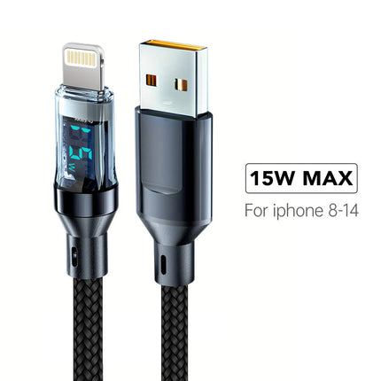 LCD Watt Display Fast Charging Cable – 120W USB-A to Lightning