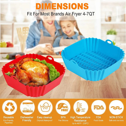 Silicone Air Fryer Pot Tray Food Safe Reusable Square