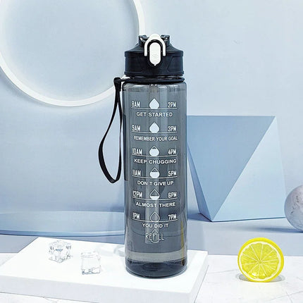 Sports Water Bottle with Time Marker – Leak-Proof Straw Hydration Bottle