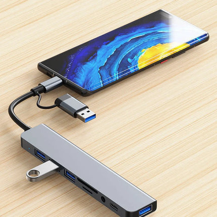 8-in-2 USB-C Hub Docking Station – USB 3.0, Audio & SD Reader