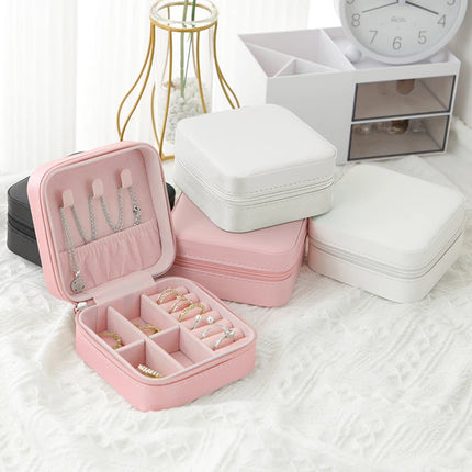 Travel Jewelry Storage Box – PU Leather Single-Layer Zipper Case
