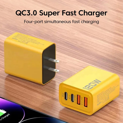 4-Port USB PD Fast Charger – Quick Charge 3.0, 120W Multi-Device Adapter