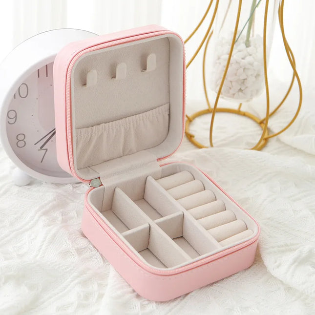 Travel Jewelry Storage Box – PU Leather Single-Layer Zipper Case