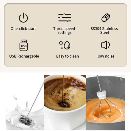 Milk Whisk • Egg Beater • USB Rechargeable • 3 Speeds