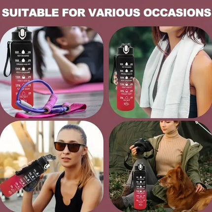 Sports Water Bottle with Time Marker – Leak-Proof Straw Hydration Bottle