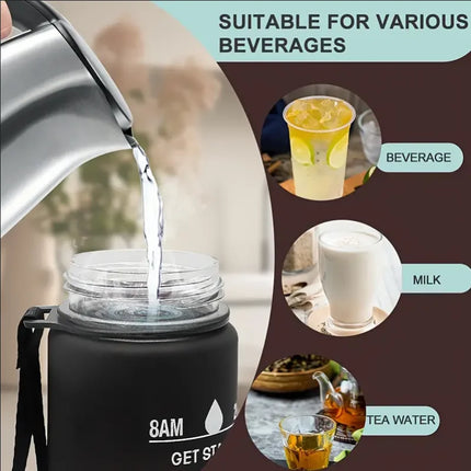 Sports Water Bottle with Time Marker – Leak-Proof Straw Hydration Bottle