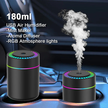 Mini Air Humidifier & Aroma Diffuser – 180ml USB with Night Light