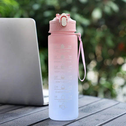 Sports Water Bottle with Time Marker – Leak-Proof Straw Hydration Bottle