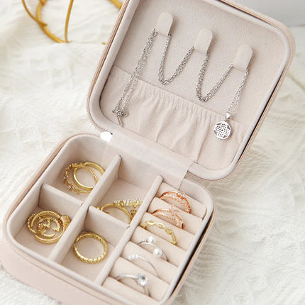 Travel Jewelry Storage Box – PU Leather Single-Layer Zipper Case