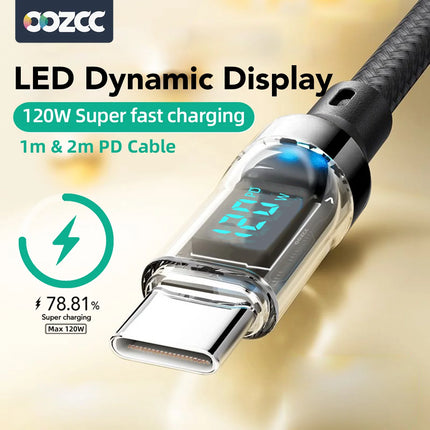 LCD Watt Display Fast Charging Cable – 120W USB-A to Lightning
