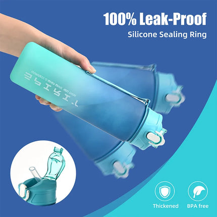 Sports Water Bottle with Time Marker – Leak-Proof Straw Hydration Bottle