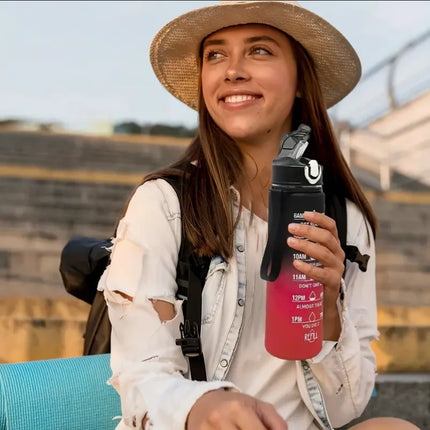 Sports Water Bottle with Time Marker – Leak-Proof Straw Hydration Bottle