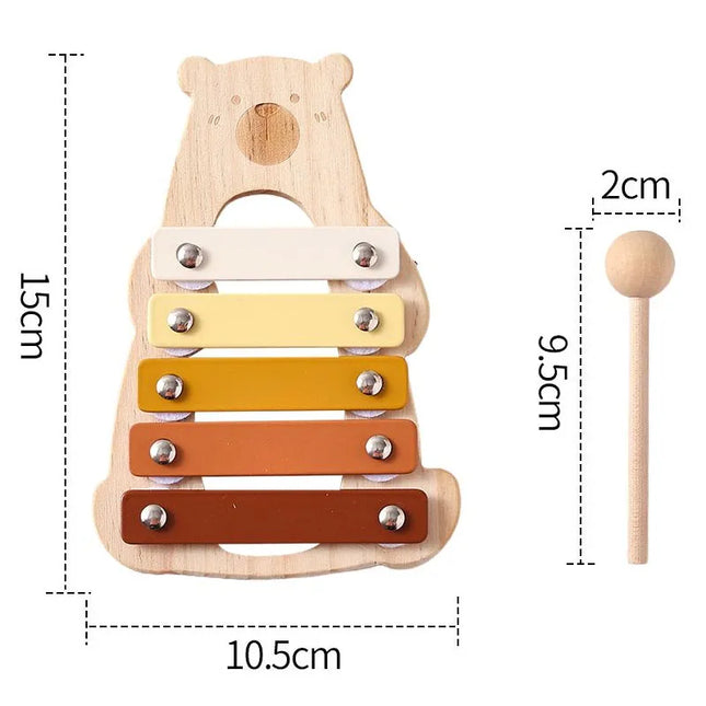 Kids Wooden Montessori Musical Instruments – Xylophone, Drum, Rattle & Bell Educational Toy for Babies & Toddlers