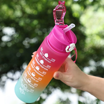 Sports Water Bottle with Time Marker – Leak-Proof Straw Hydration Bottle