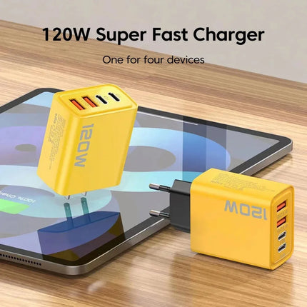 4-Port USB PD Fast Charger – Quick Charge 3.0, 120W Multi-Device Adapter