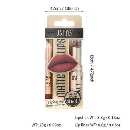 USHAS 12-Color Lipstick Set – Matte Nude & Red Lip Liner Combo