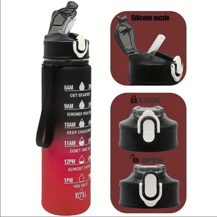 Sports Water Bottle with Time Marker – Leak-Proof Straw Hydration Bottle