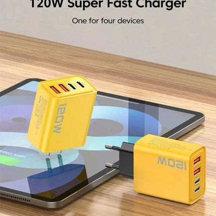 4-Port USB PD Fast Charger – Quick Charge 3.0, 120W Multi-Device Adapter