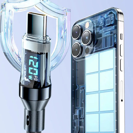 LCD Watt Display Fast Charging Cable – 120W USB-A to Lightning