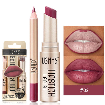 USHAS 12-Color Lipstick Set – Matte Nude & Red Lip Liner Combo