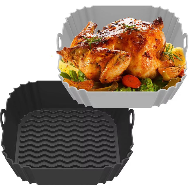 Silicone Air Fryer Pot Tray Food Safe Reusable Square