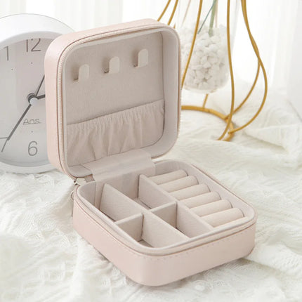 Travel Jewelry Storage Box – PU Leather Single-Layer Zipper Case