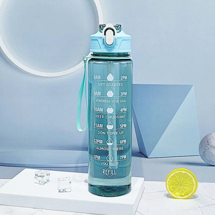 Sports Water Bottle with Time Marker – Leak-Proof Straw Hydration Bottle