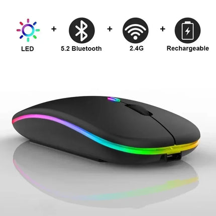 Rechargeable Wireless Silent Mouse – Dual Mode Bluetooth & 2.4GHz