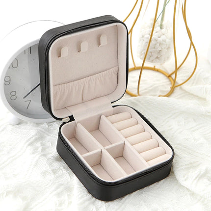 Travel Jewelry Storage Box – PU Leather Single-Layer Zipper Case