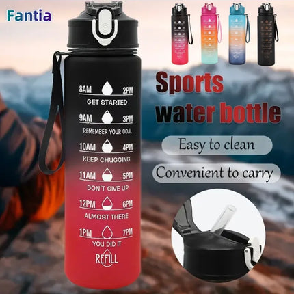 Sports Water Bottle with Time Marker – Leak-Proof Straw Hydration Bottle