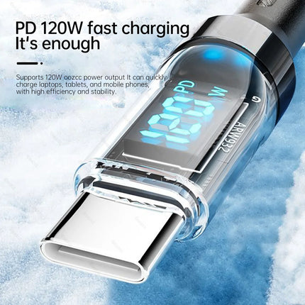 LCD Watt Display Fast Charging Cable – 120W USB-A to Lightning