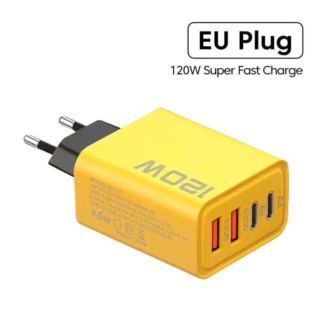 4-Port USB PD Fast Charger – Quick Charge 3.0, 120W Multi-Device Adapter