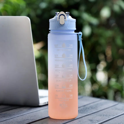 Sports Water Bottle with Time Marker – Leak-Proof Straw Hydration Bottle
