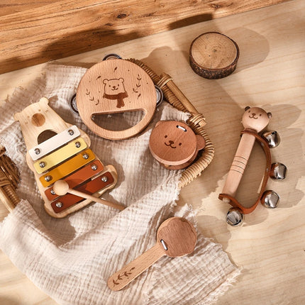 Kids Wooden Montessori Musical Instruments – Xylophone, Drum, Rattle & Bell Educational Toy for Babies & Toddlers