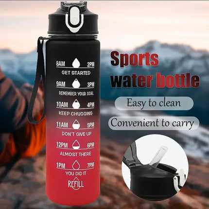 Sports Water Bottle with Time Marker – Leak-Proof Straw Hydration Bottle