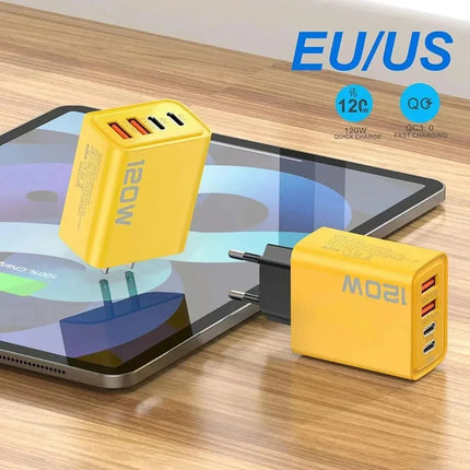 4-Port USB PD Fast Charger – Quick Charge 3.0, 120W Multi-Device Adapter