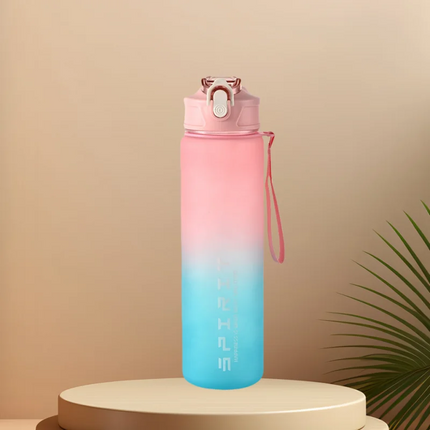 Sports Water Bottle with Time Marker – Leak-Proof Straw Hydration Bottle