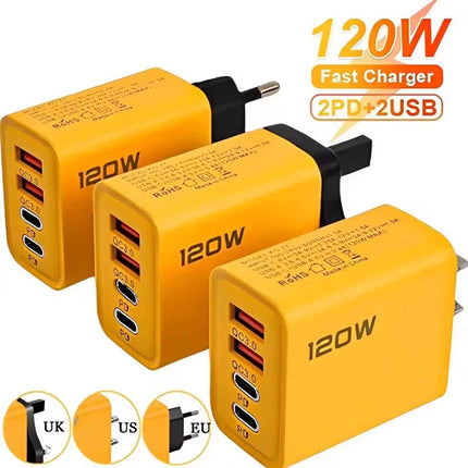 4-Port USB PD Fast Charger – Quick Charge 3.0, 120W Multi-Device Adapter