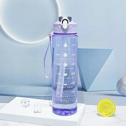 Sports Water Bottle with Time Marker – Leak-Proof Straw Hydration Bottle