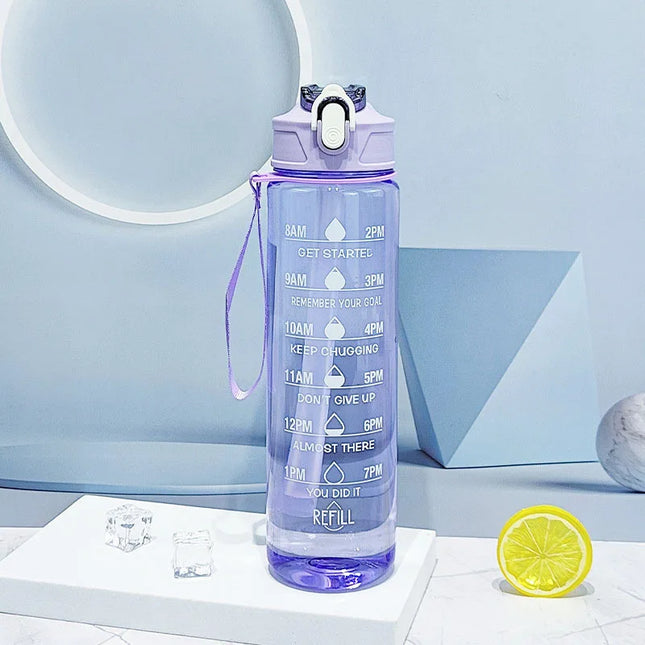 Sports Water Bottle with Time Marker – Leak-Proof Straw Hydration Bottle