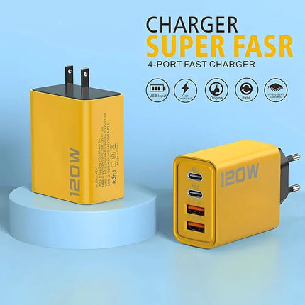 4-Port USB PD Fast Charger – Quick Charge 3.0, 120W Multi-Device Adapter