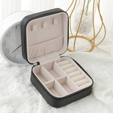 Travel Jewelry Storage Box – PU Leather Single-Layer Zipper Case