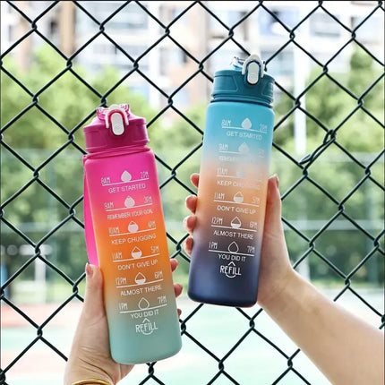 Sports Water Bottle with Time Marker – Leak-Proof Straw Hydration Bottle