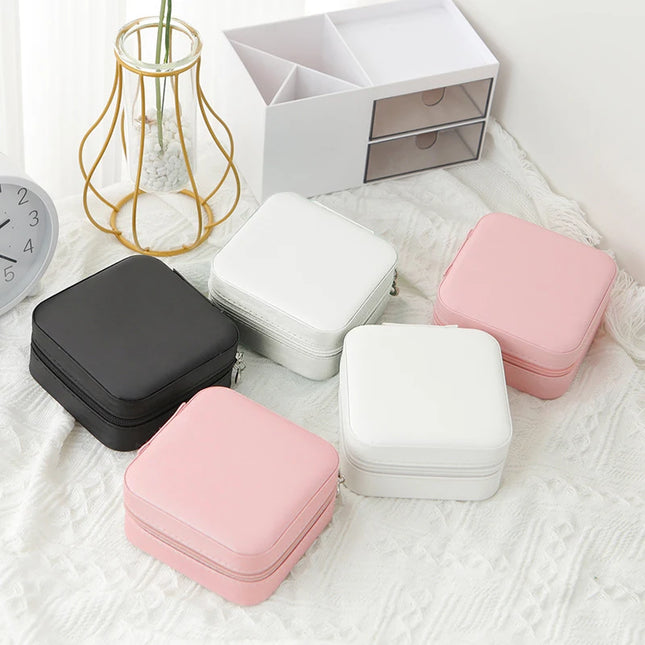 Travel Jewelry Storage Box – PU Leather Single-Layer Zipper Case