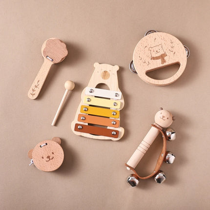 Kids Wooden Montessori Musical Instruments – Xylophone, Drum, Rattle & Bell Educational Toy for Babies & Toddlers