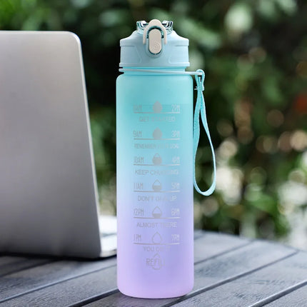 Sports Water Bottle with Time Marker – Leak-Proof Straw Hydration Bottle