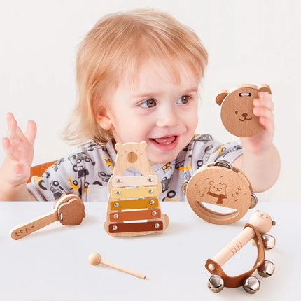 Kids Wooden Montessori Musical Instruments – Xylophone, Drum, Rattle & Bell Educational Toy for Babies & Toddlers