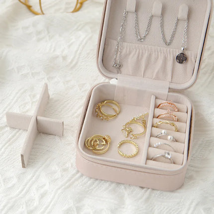 Travel Jewelry Storage Box – PU Leather Single-Layer Zipper Case