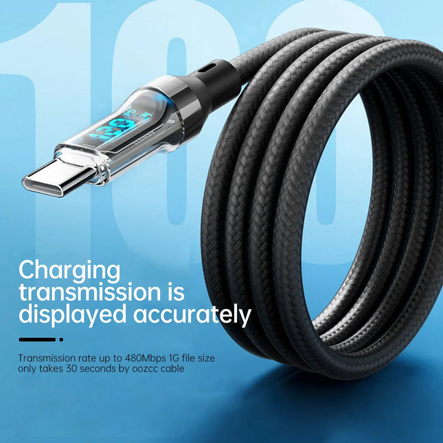 LCD Watt Display Fast Charging Cable – 120W USB-A to Lightning